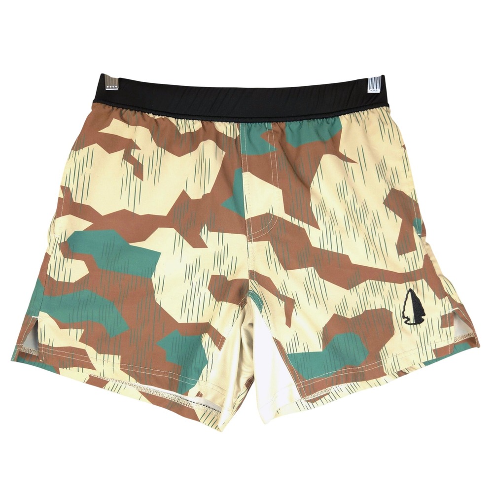 Tachuntfish Mens Splinter Camo Athletic Shorts Medium Tan Brown Green Gym Run